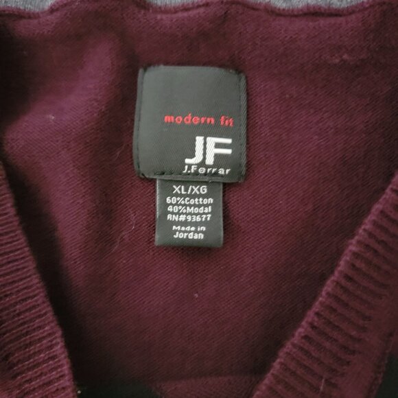 J. Ferrar Mens Pullover Sweater Sz XL Long Sleeve V-Neck Deep Plum Golf T Time - Picture 3 of 11